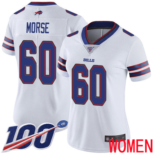 Women Buffalo Bills #60 Mitch Morse White Vapor Untouchable Limited Player 100th Season NFL Jersey
